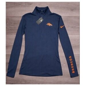 Nike Denver Broncos NFL Women's Large Navy Blue Dri-FIT Pro Warm Quarter Zip NWT